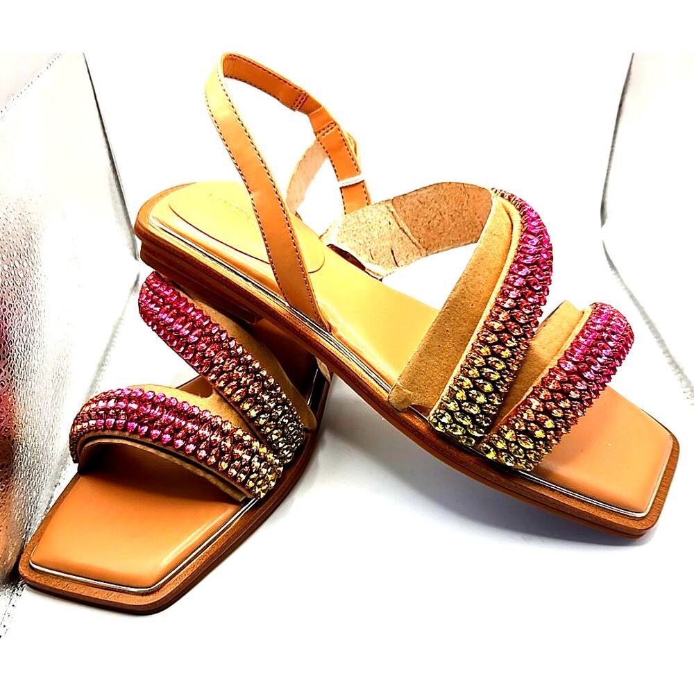 New Vince Camuto NEW Prizza Embellished Rhinestone Leather Sandals Rose Prizm - Picture 4 of 7